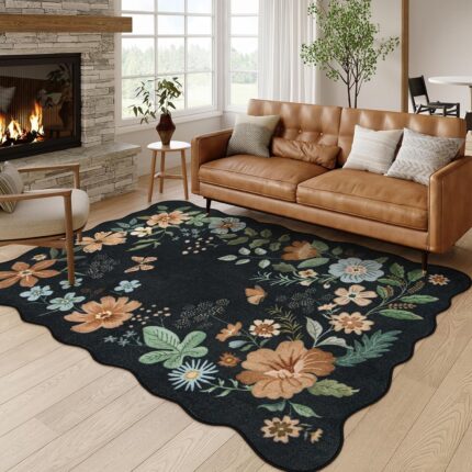 Black/Grey 5x7 Floral Area Rugs for Living Room